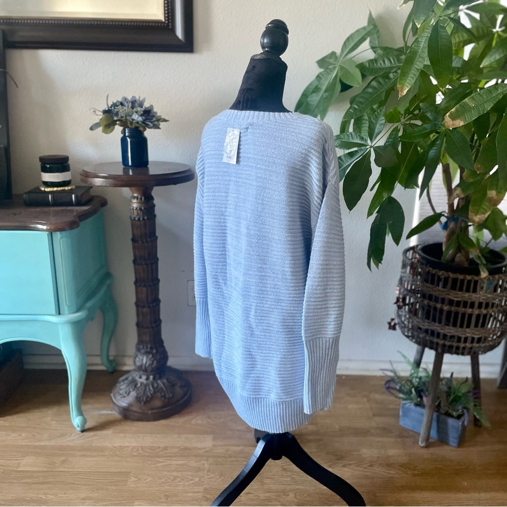 NWT Nine West Long Ribbed Metallic Sparkle Baby Blue Knit Pullover Sweater Tunic - Picture 5 of 9